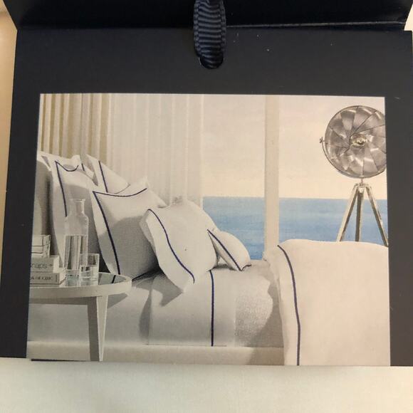 Ralph Lauren Organic Cotton Percale Palmer Queen Flat Sheet White Pale Sky Blue - Picture 6 of 10